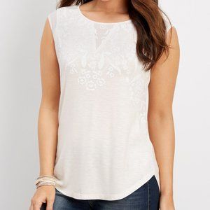 Maurices White Tee with Chiffon/Floral Accents